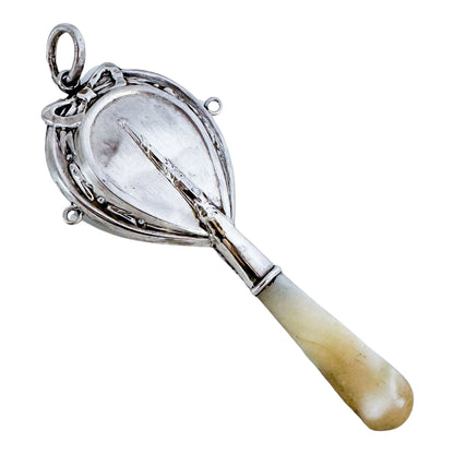 Edwardian Chester sterling silver and mother of pearl baby rattle