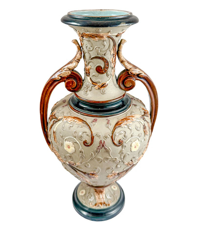 Art Nouveau Wilhelm Schiller and Sons majolica pottery double handed vase