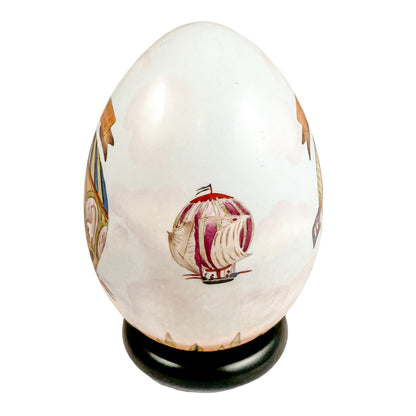 French Sevres style porcelain Easter egg with hot air balloon decoration
