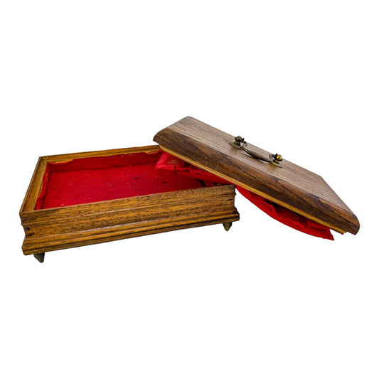 Edwardian casket oak sewing / jewellery storage box with removable lid