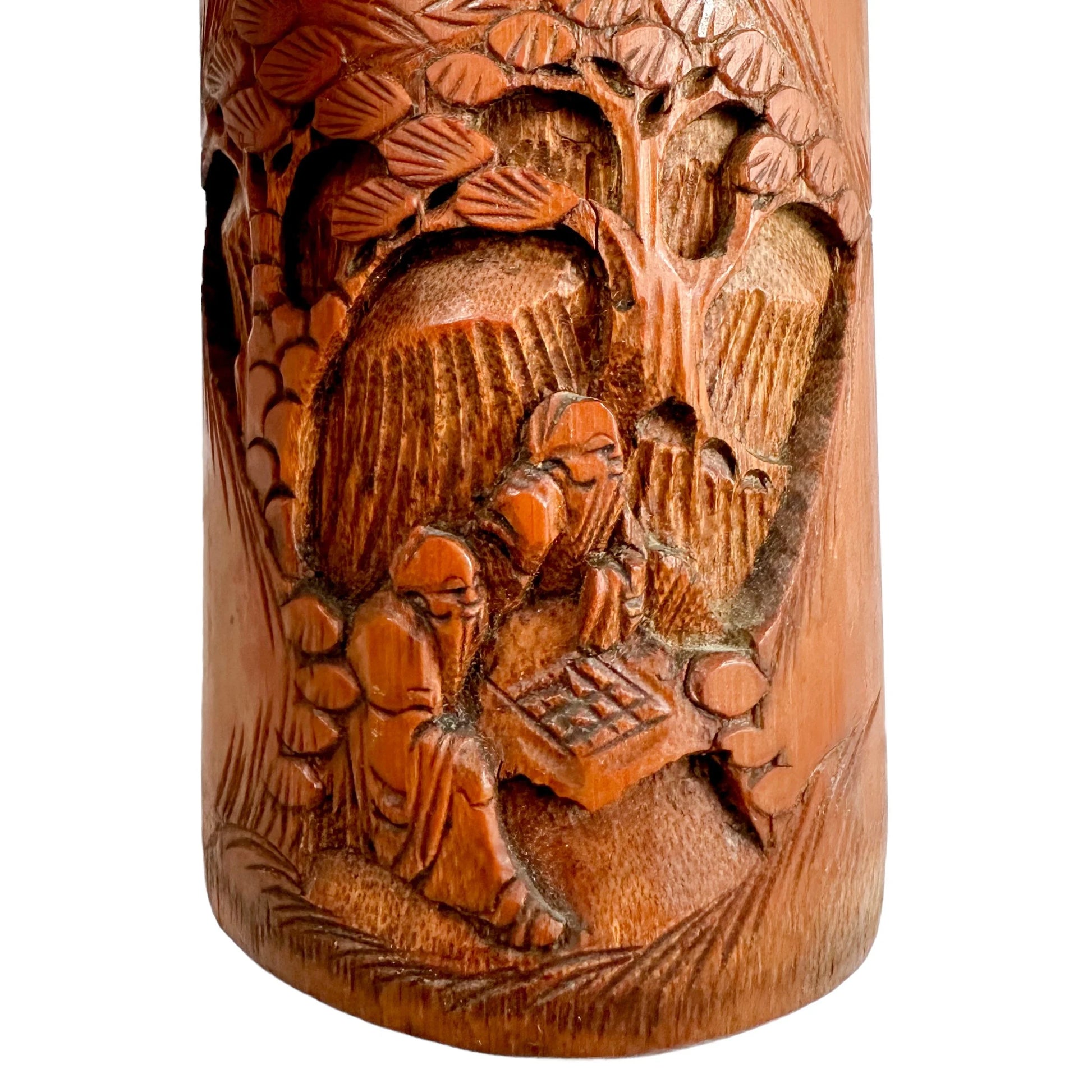 19th century Japanese Daoist cylindrical bamboo brush pot / bitong