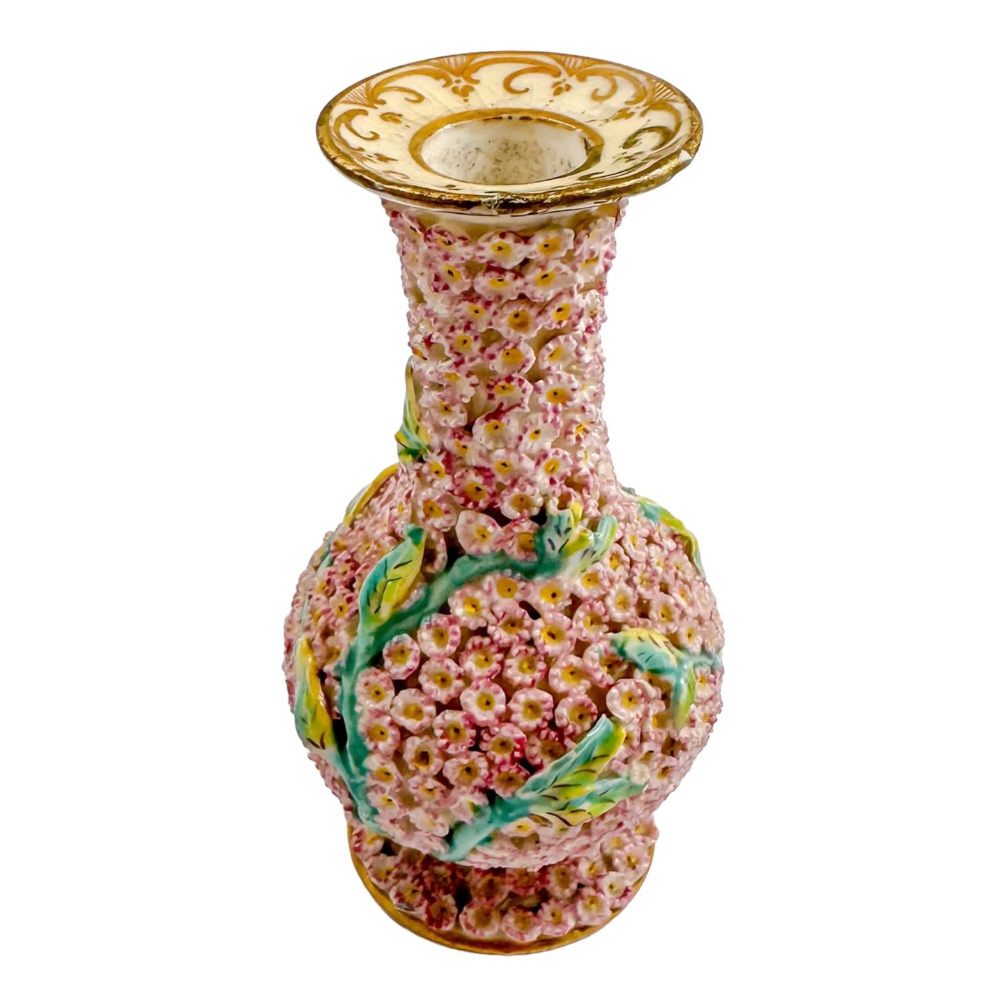 19th century Meissen single flower pink "Schneeballen" (snowball) vase