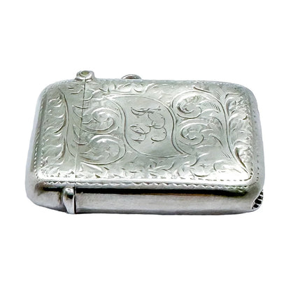 Sterling silver Edwardian vesta case engraved with Art Nouveau scrolling foliage
