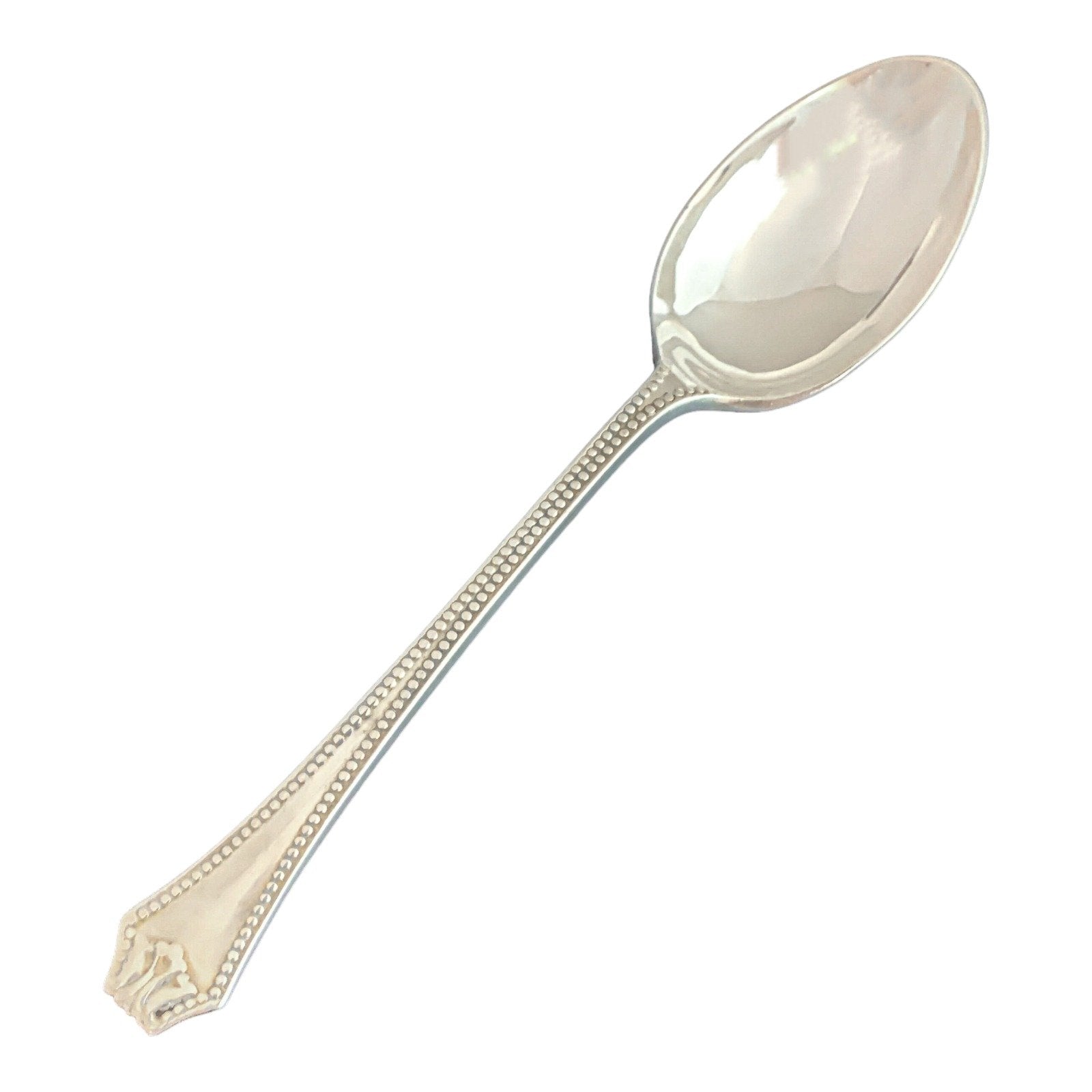 Boxed Art Deco sterling silver set of 6 large beaded teaspoons with Grecian terminals