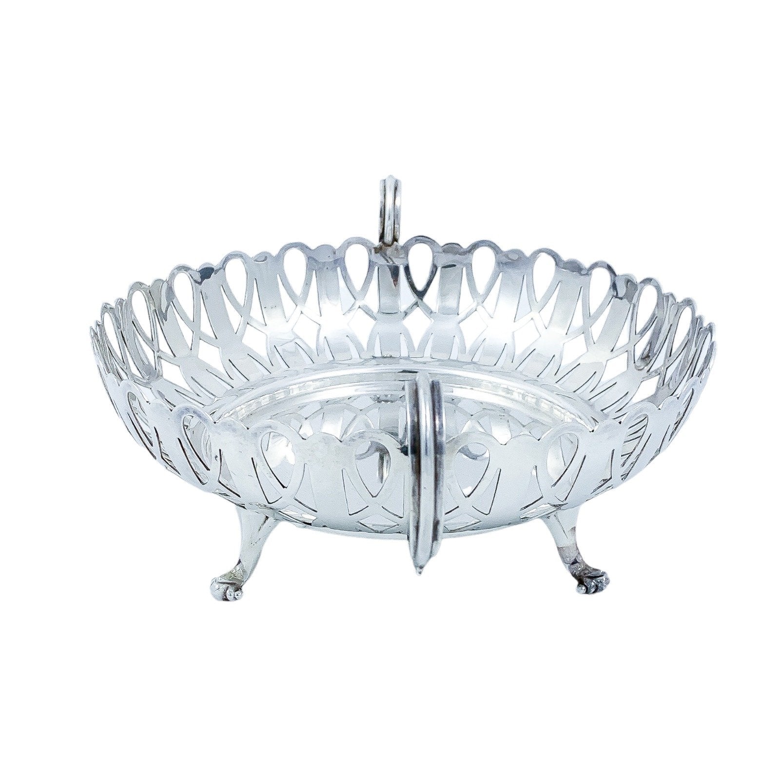 Edwardian silver plated pierced two-handled round centrepiece fruit bowl basket