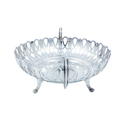Edwardian silver plated pierced two-handled round centrepiece fruit bowl basket