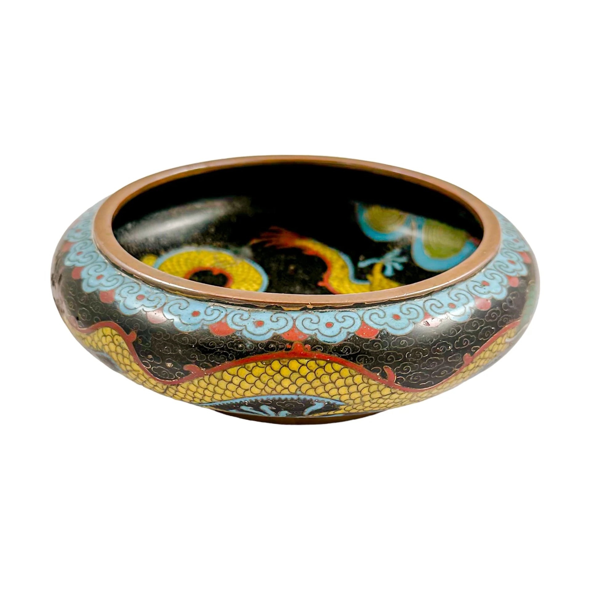 Qing dynasty Chinese dragon cloisonné enamel brush washer bowl