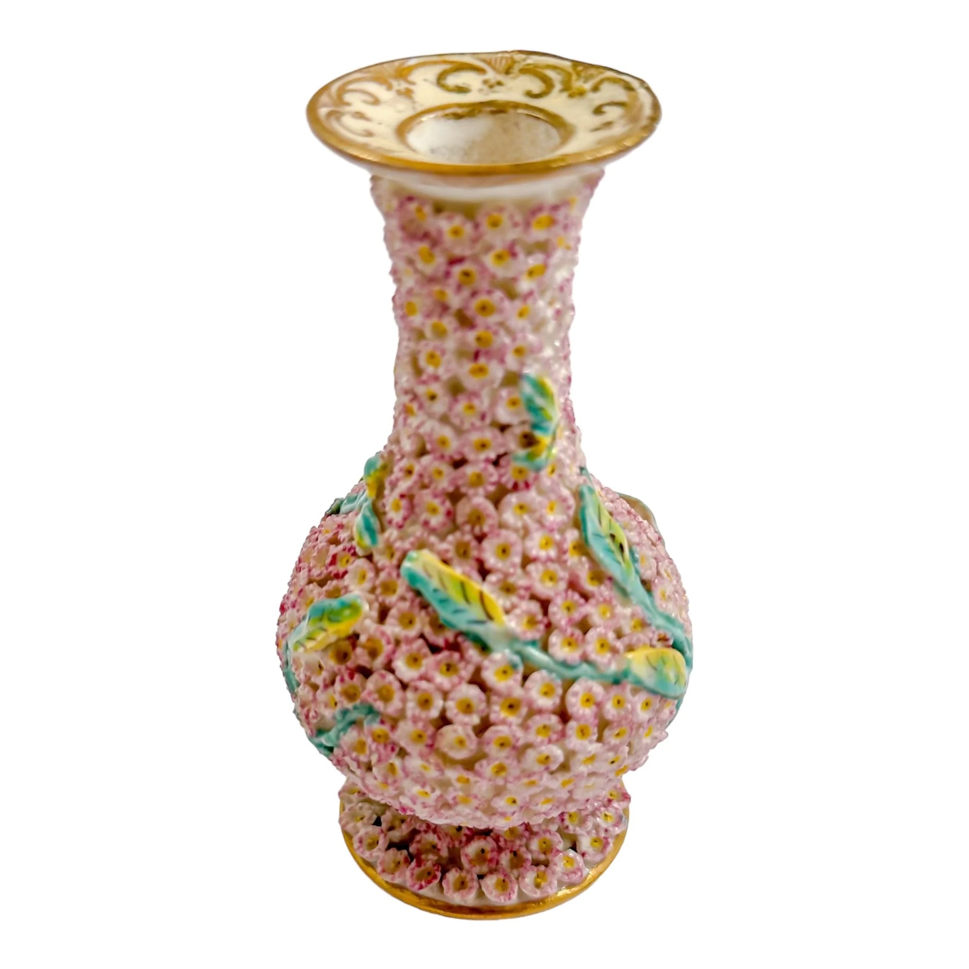 19th century Meissen single flower pink "Schneeballen" (snowball) vase
