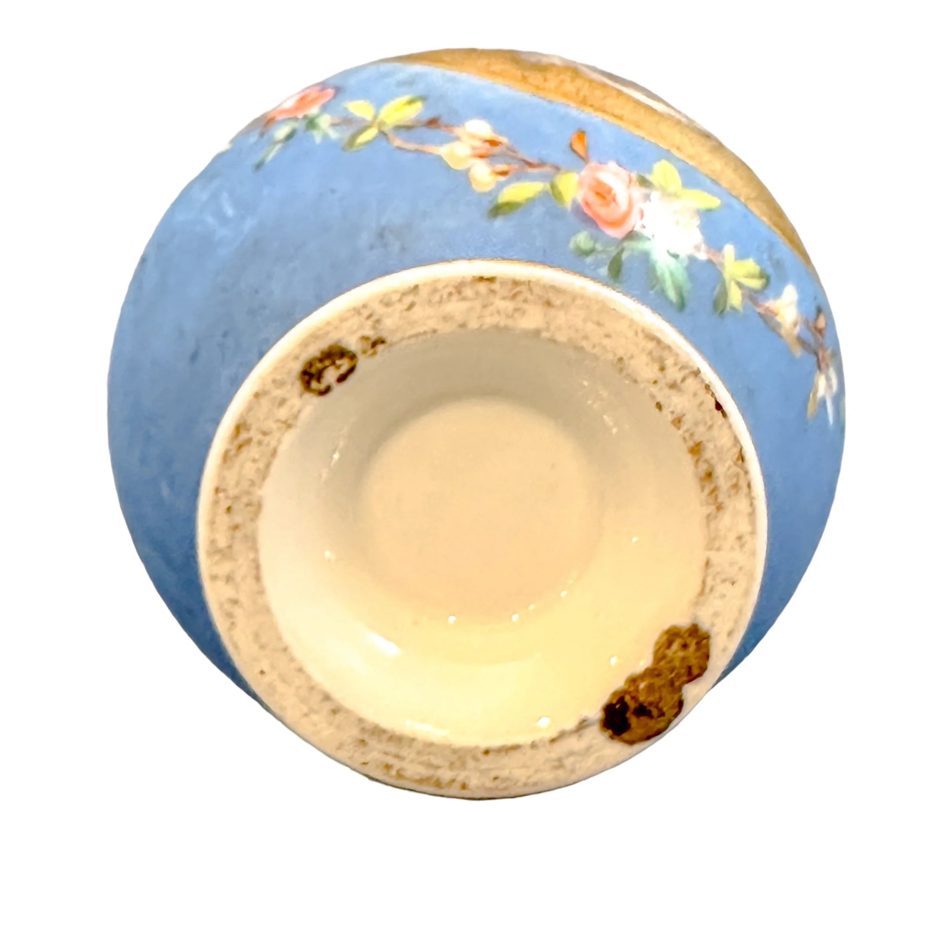 French 19th Century onion-shaped blue porcelain vase of cherub riding sea monster