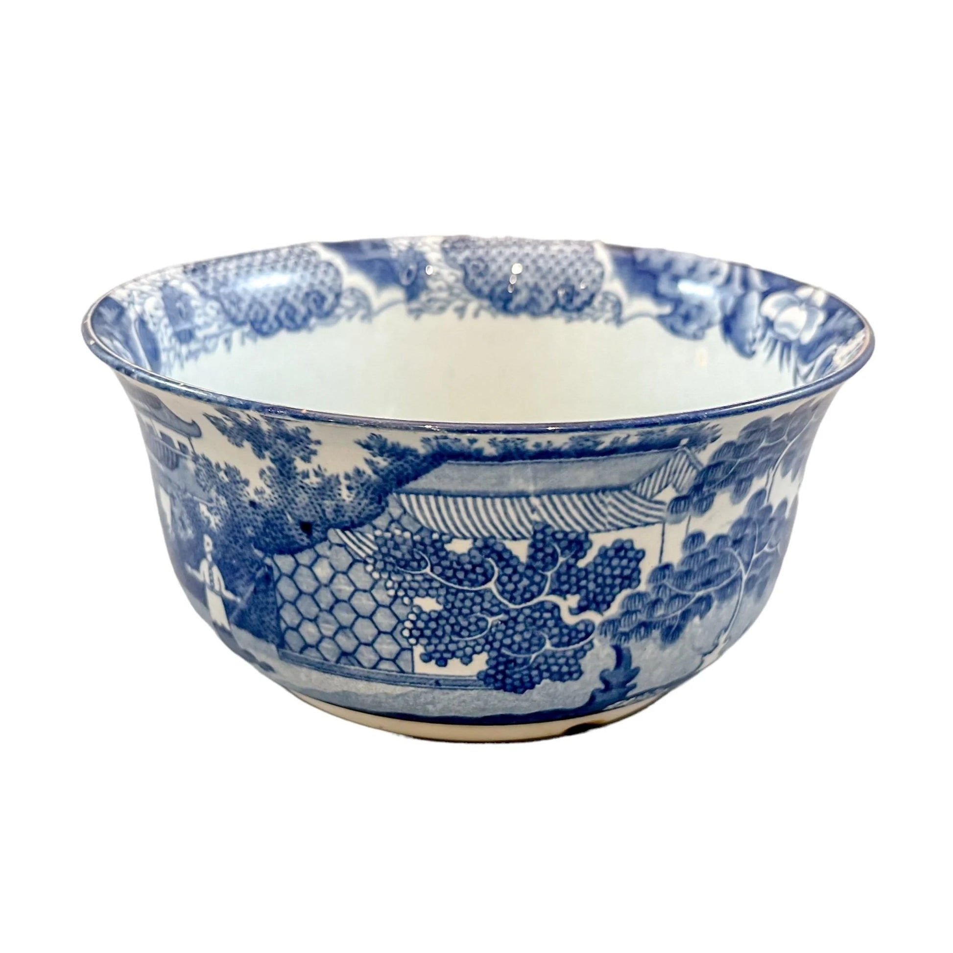 Georgian Chinoiserie Royal Staffordshire John Rogers  "Zebra" blue transferware fruit bowl