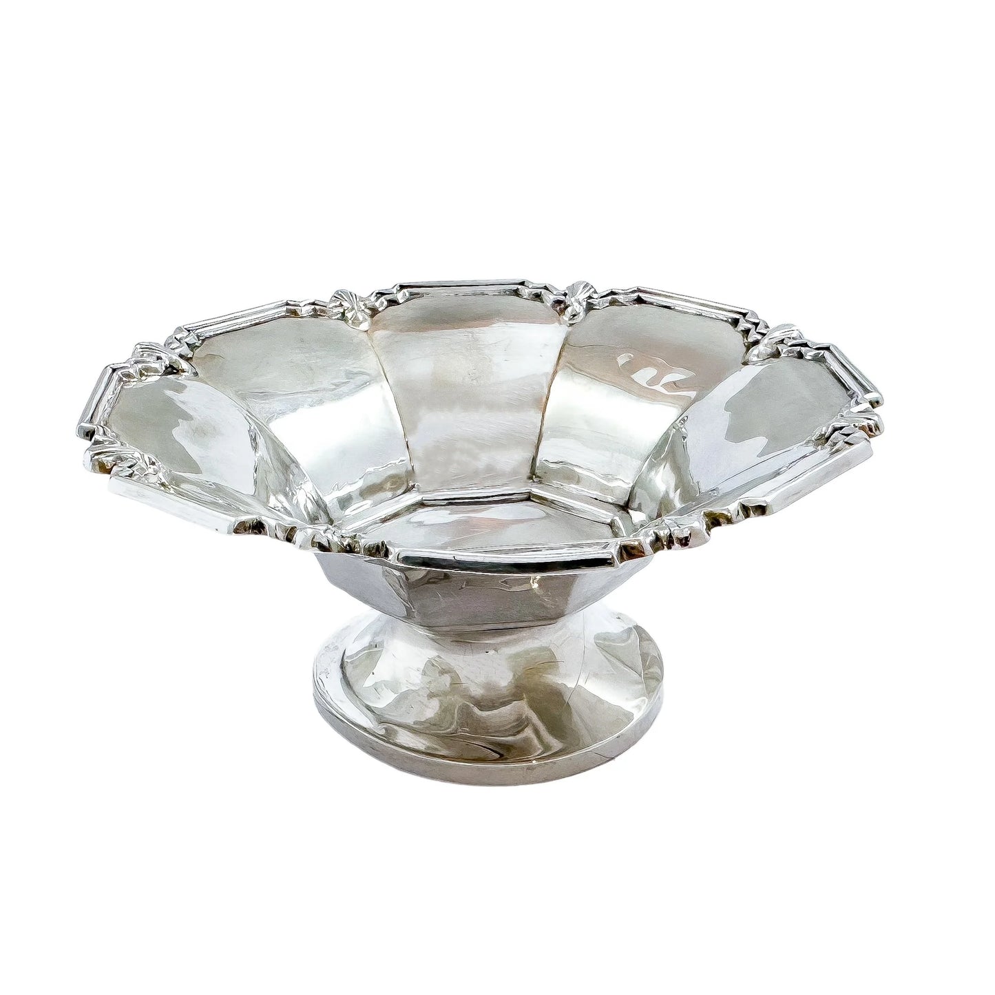 Art Deco sterling silver pedestal octagonal sweetmeat basket / bonbon dish