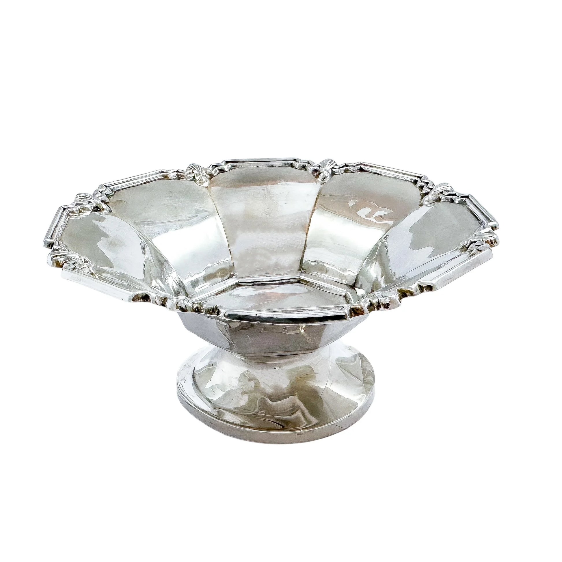 Art Deco sterling silver pedestal octagonal sweetmeat basket / bonbon dish