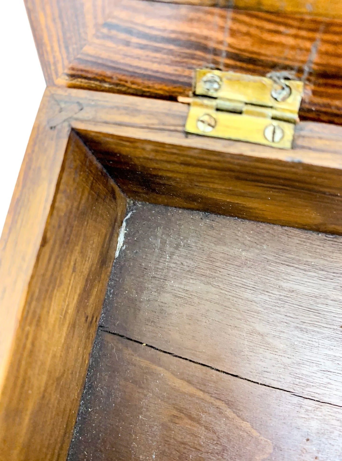 Victorian burr walnut sewing / letter box with contents