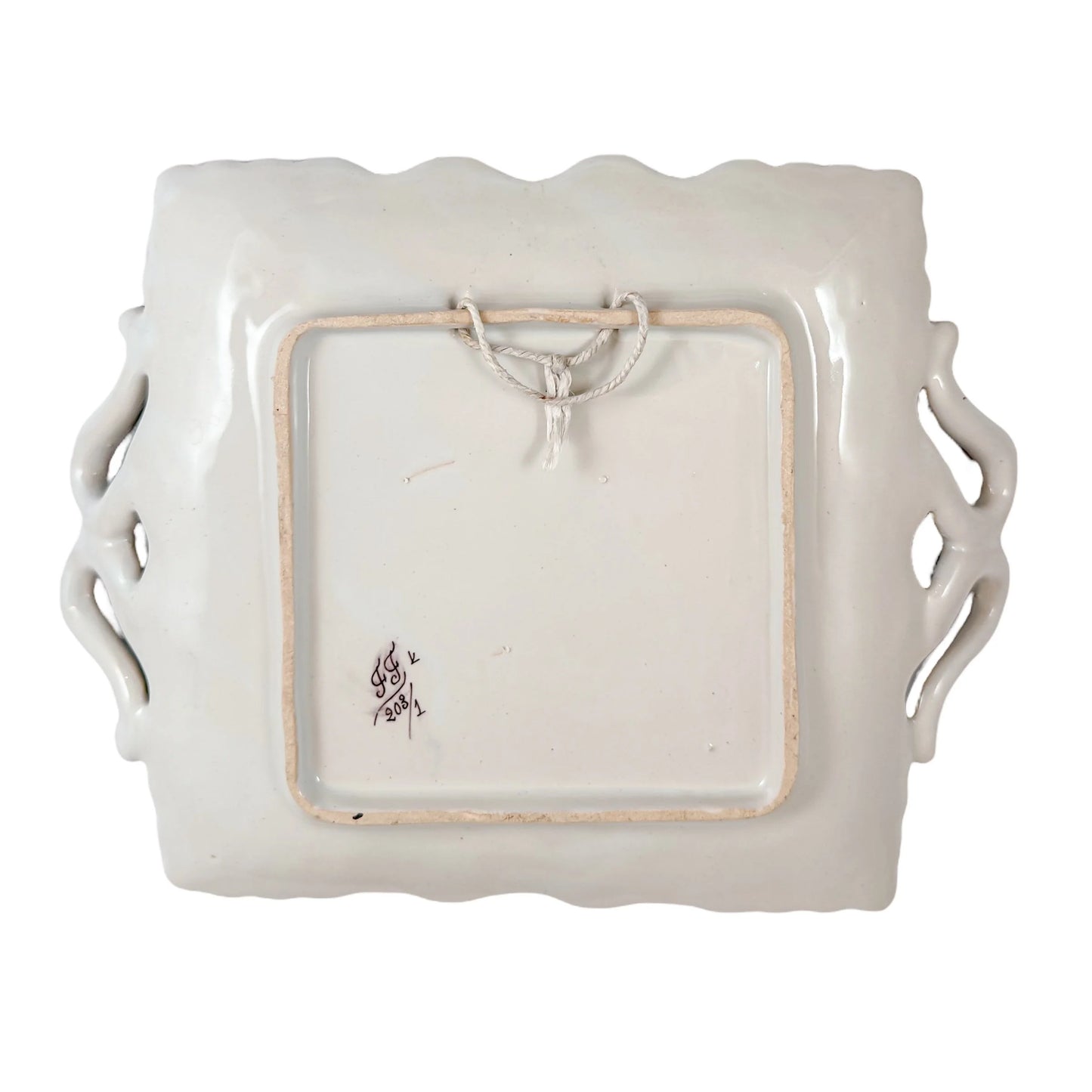 French 1900's Desvres Fourmaintraux faience ceramic floral two-handled tray