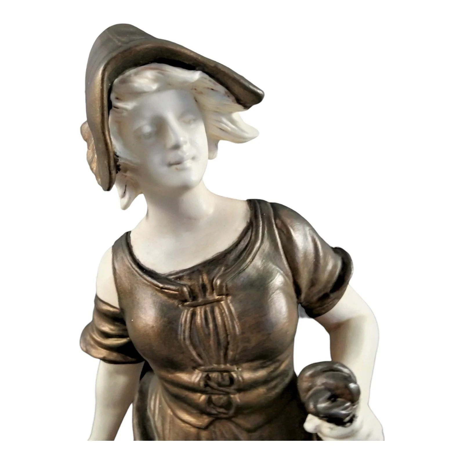 Pair of Art Nouveau Theodore Schoop for Bernard Bloch porcelain figurines, farming peasant couple