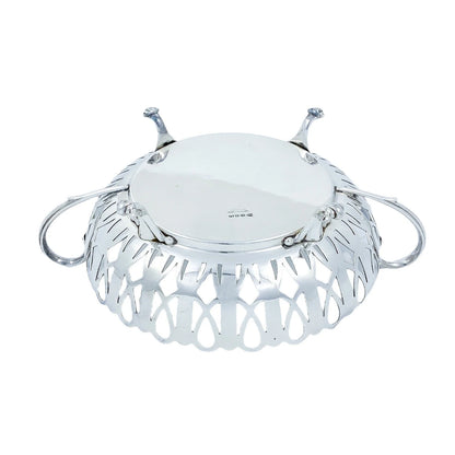 Edwardian silver plated pierced two-handled round centrepiece fruit bowl basket