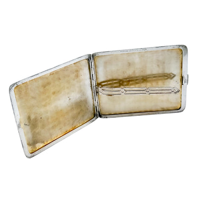 American Art Deco sterling silver cigarette / card case inlaid with 14k yellow gold bands