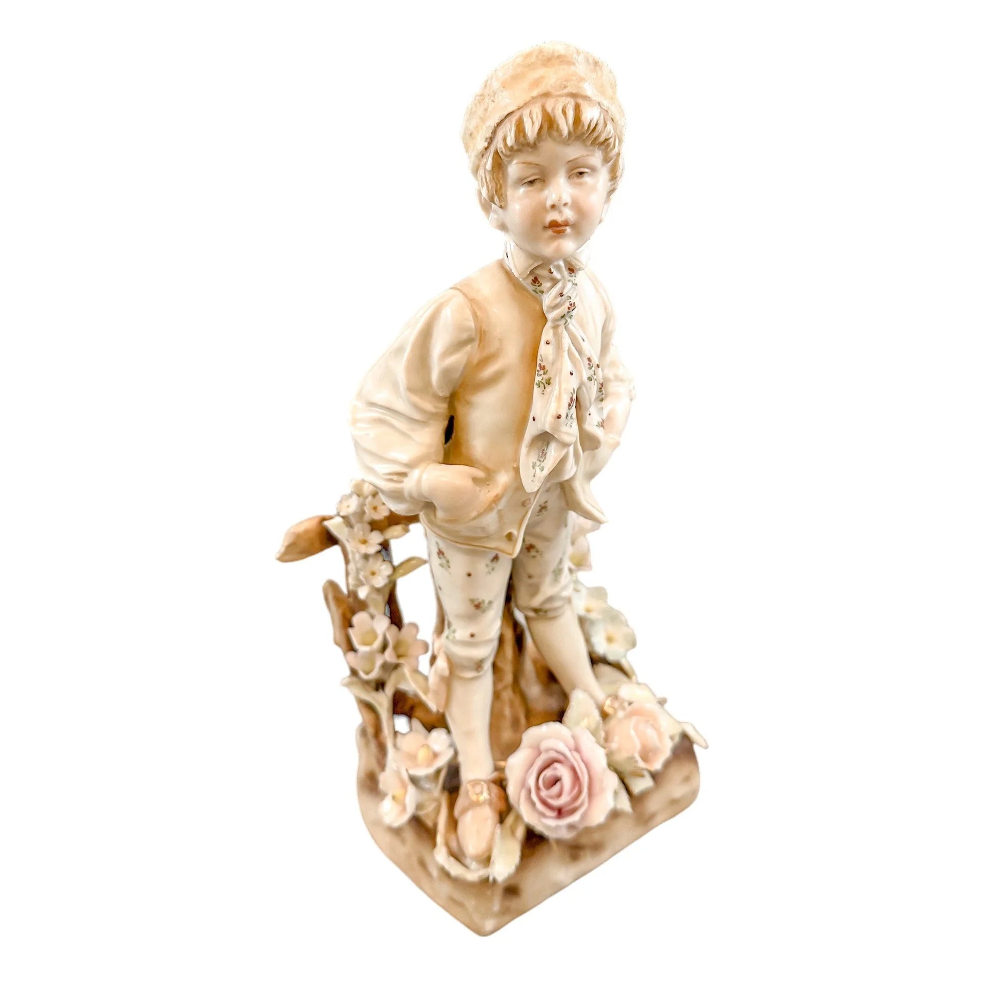 Victorian Austrian porcelain Teplitz Wien "Boy among Flowers" figurine