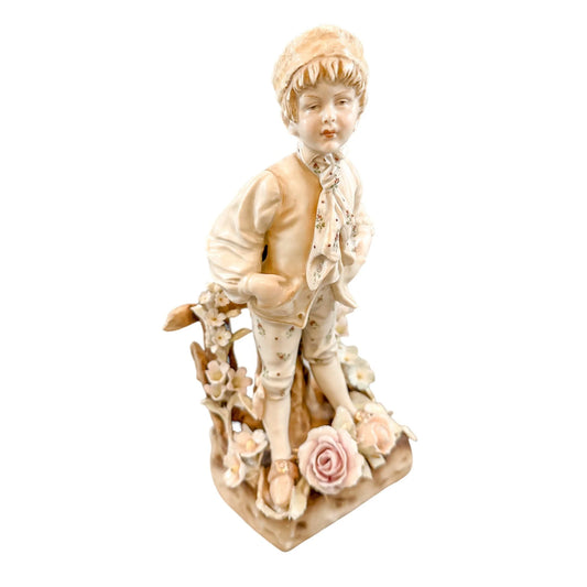 Victorian Austrian porcelain Teplitz Wien "Boy among Flowers" figurine