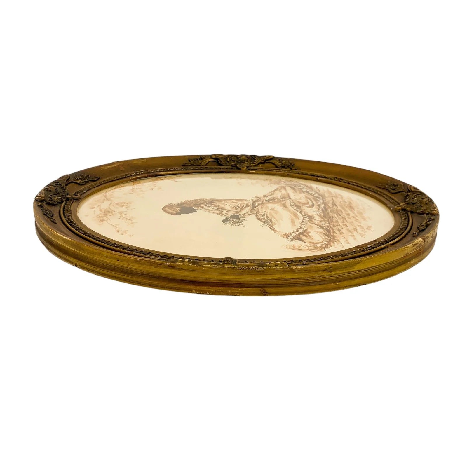 Large Christine Silver full silhouette oval portrait, glazed, mounted, sepia watercolour and pencil, signed