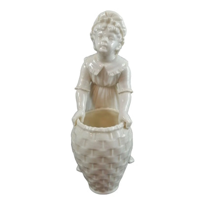 Victorian Royal Worcester "Kate Greenaway" porcelain figurine of young girl with basket modelled by James Hadley