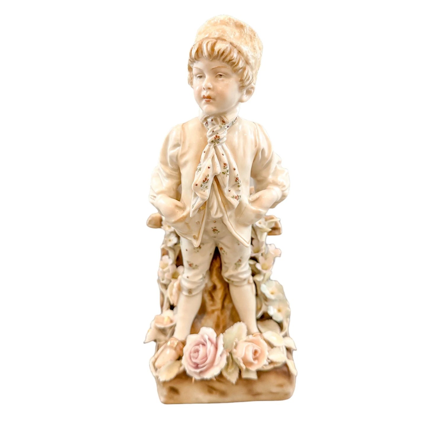 Victorian Austrian porcelain Teplitz Wien "Boy among Flowers" figurine