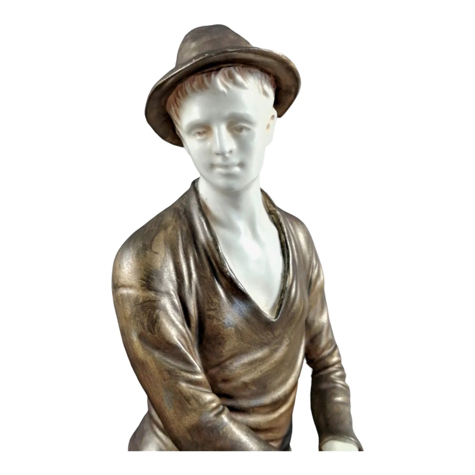Pair of Art Nouveau Theodore Schoop for Bernard Bloch porcelain figurines, farming peasant couple