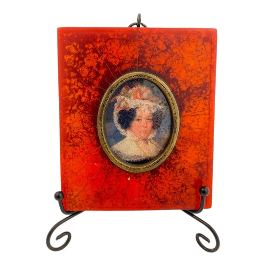 1850’s pair of Weston Profiles colour print portrait miniatures, red frames, New York