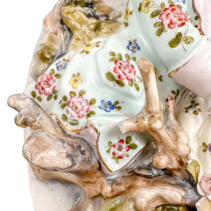 Pair early 19th Century porcelain Meissen style continental wall plaques, romantic scenes with lovers