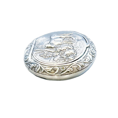 Imported sterling silver Dutch pill / snuff box embossed with cows and sheep