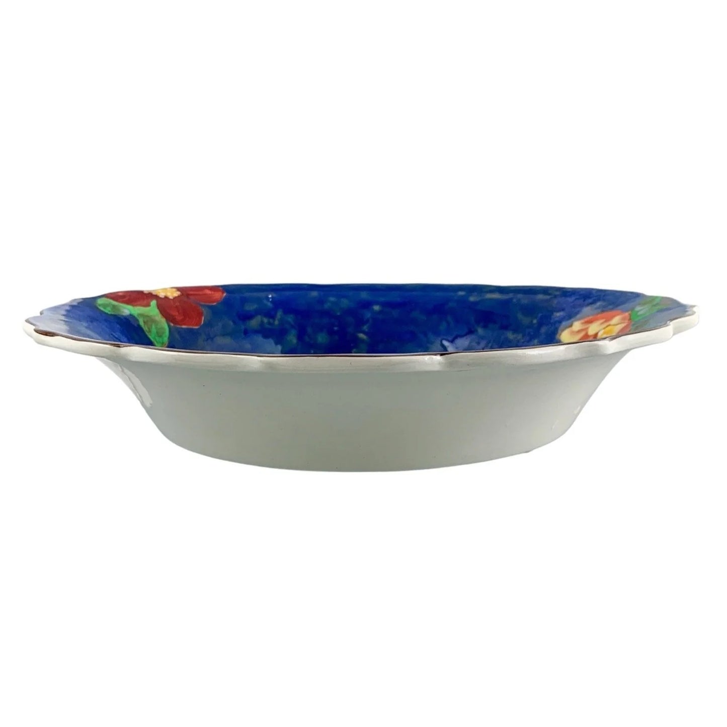 Vintage 1940's Royal Doulton blue "Wild Rose" bowl (D6227), hand painted ceramic porcelain large console bowl with scalloped edge