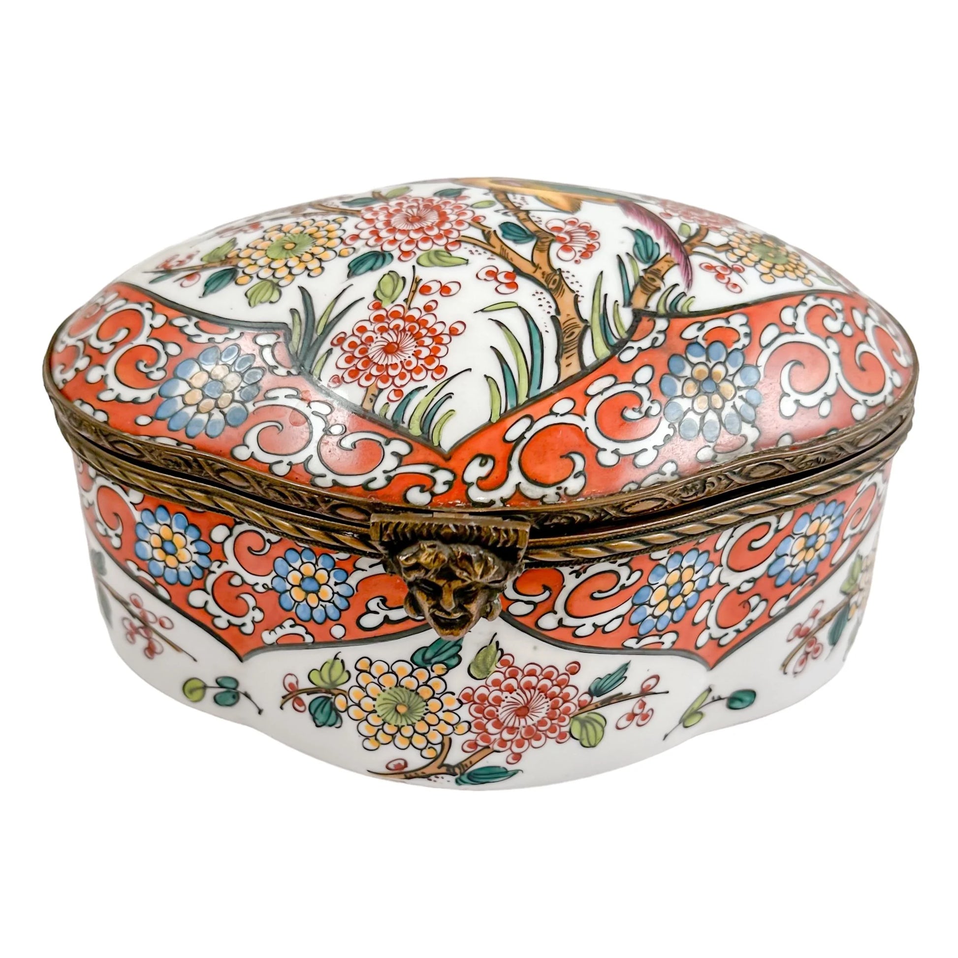 Desvres French Faience jewellery box with Roman mask closure