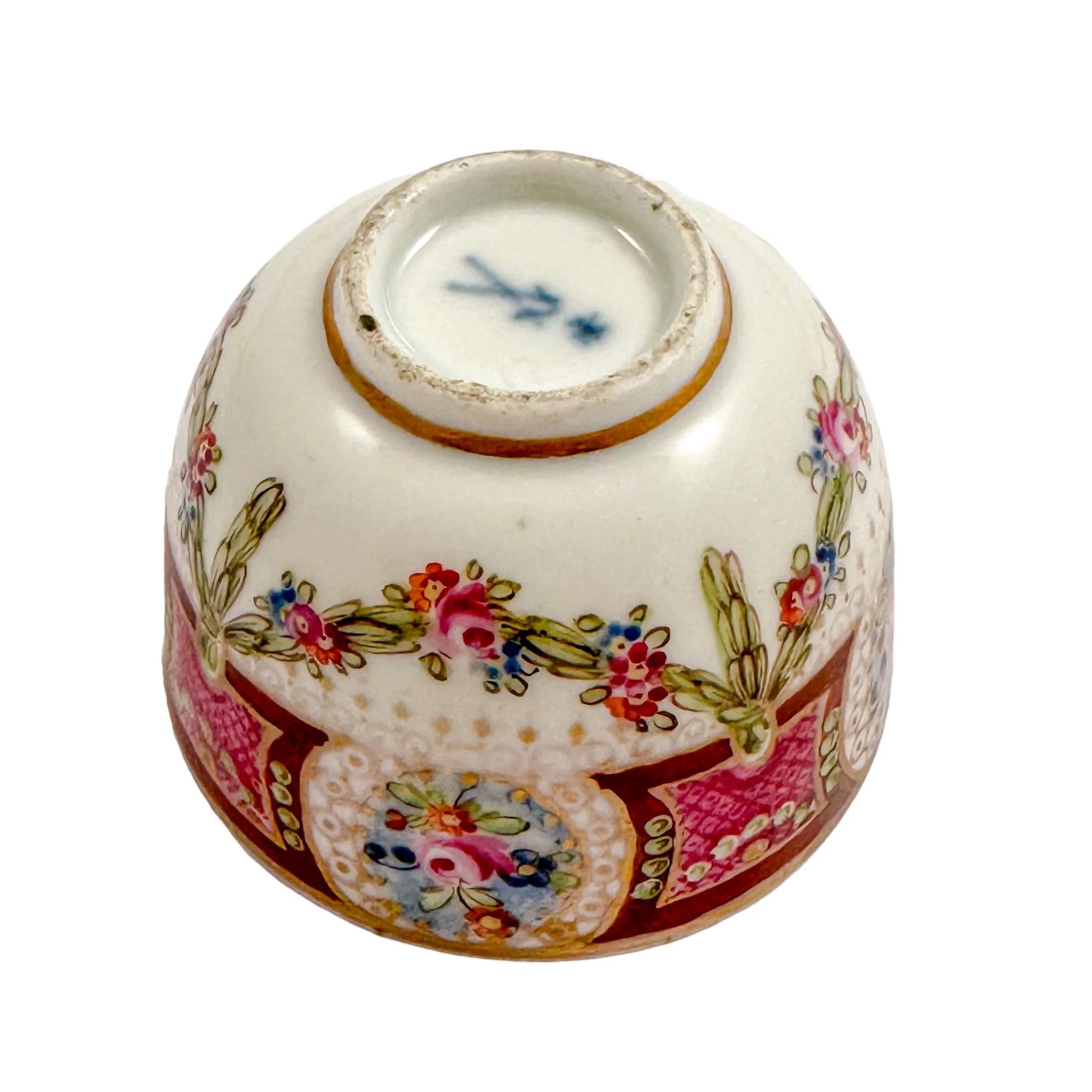18th century floral Rococo Meissen Marcolini sucrier, gilt silver lid and saucer