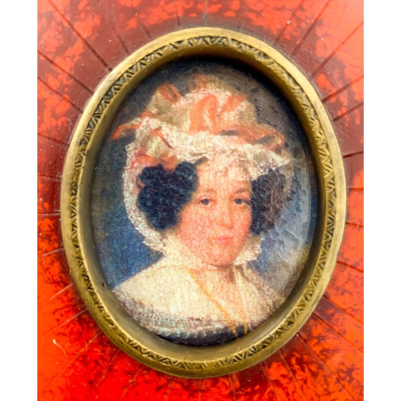 1850’s pair of Weston Profiles colour print portrait miniatures, red frames, New York