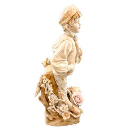 Victorian Austrian porcelain Teplitz Wien "Boy among Flowers" figurine