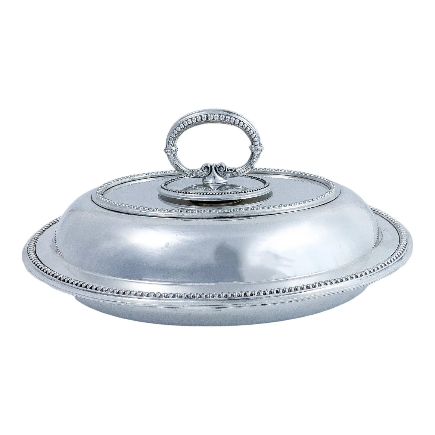 Victorian Hukin & Heath silver plated oval entrée serving tureen dish with ornate beaded borders and handle