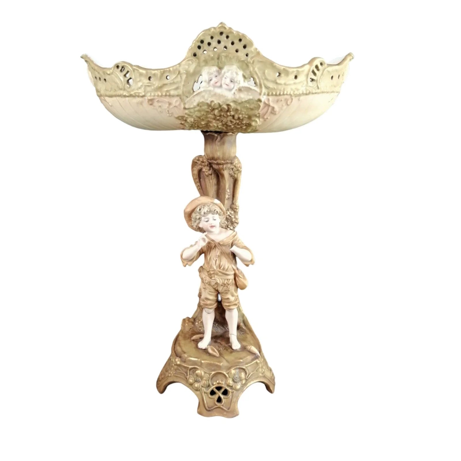 Art Nouveau Austro-Hungarian Ernst Wahliss porcelain amphora figural compote centrepiece lamp, nautical scene