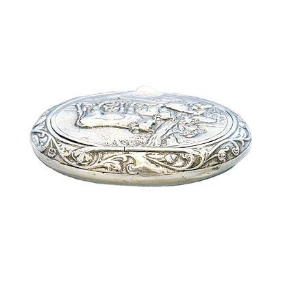 Imported sterling silver Dutch pill / snuff box embossed with cows and sheep