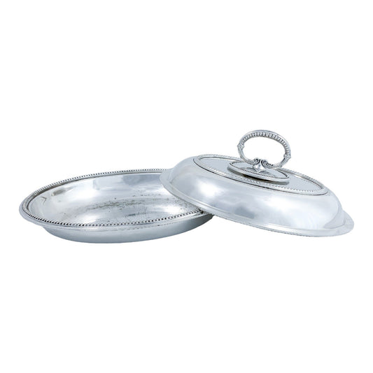 Victorian Hukin & Heath silver plated oval entrée serving tureen dish with ornate beaded borders and handle