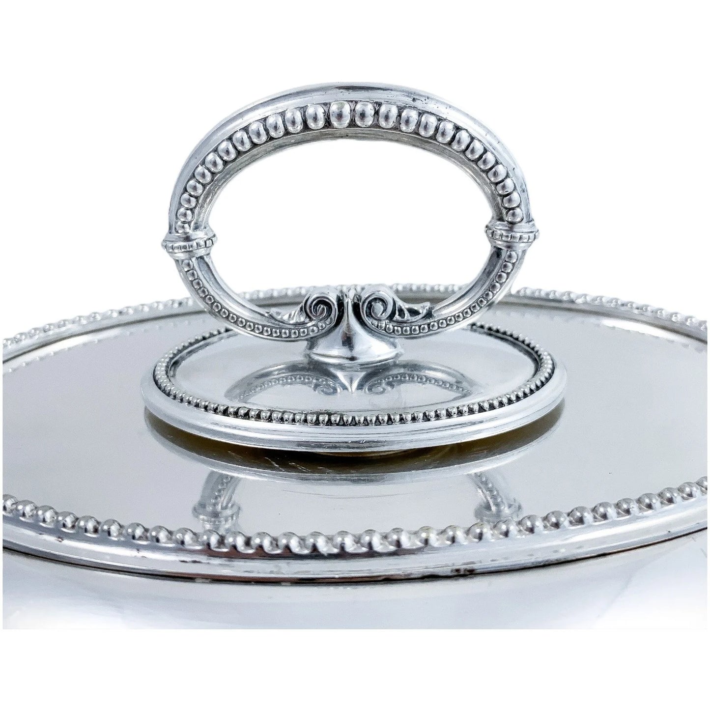 Victorian Hukin & Heath silver plated oval entrée serving tureen dish with ornate beaded borders and handle