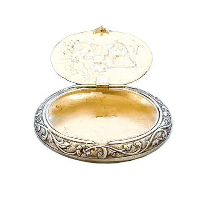Imported sterling silver Dutch pill / snuff box embossed with cows and sheep
