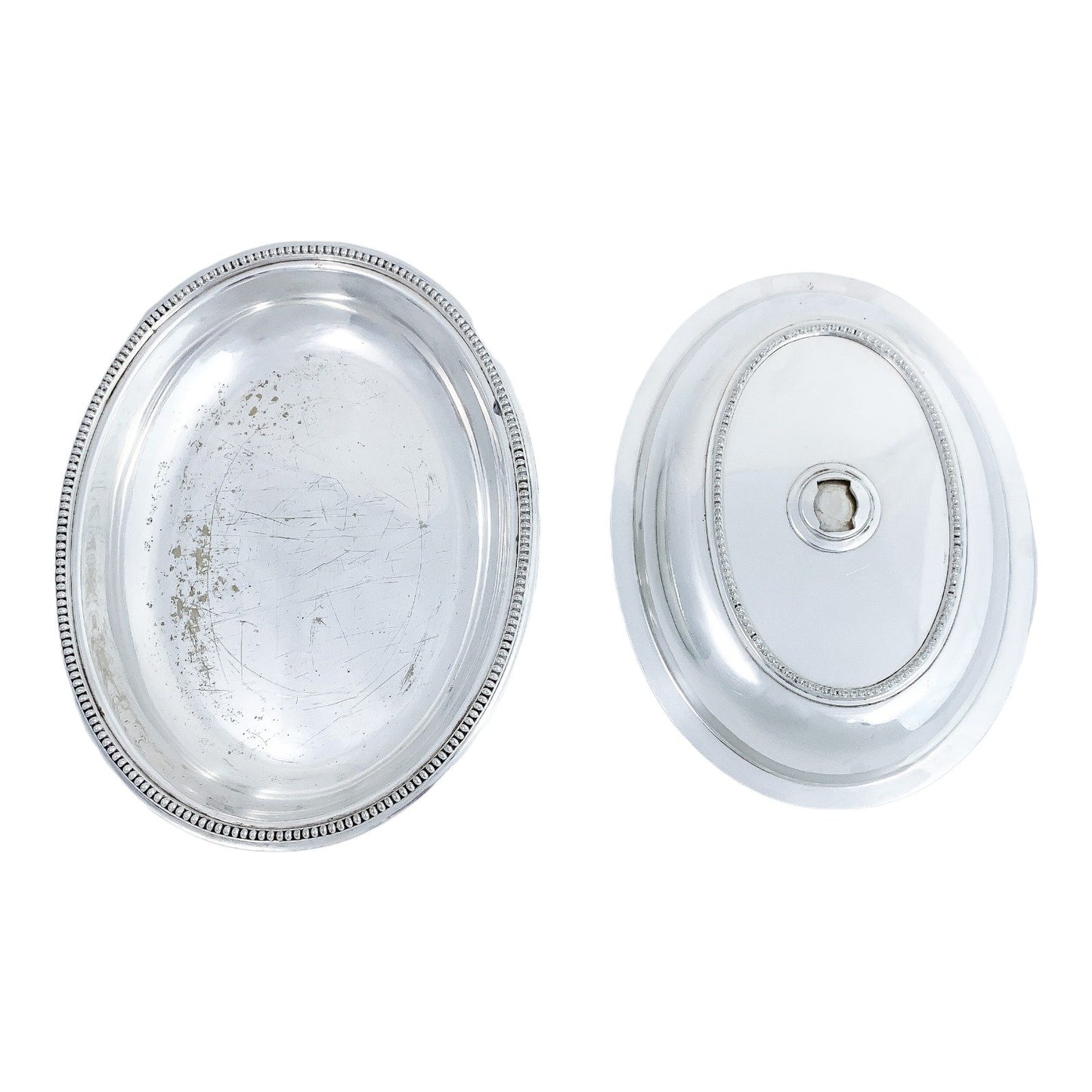 Victorian Hukin & Heath silver plated oval entrée serving tureen dish with ornate beaded borders and handle