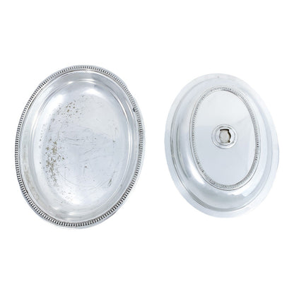 Victorian Hukin & Heath silver plated oval entrée serving tureen dish with ornate beaded borders and handle