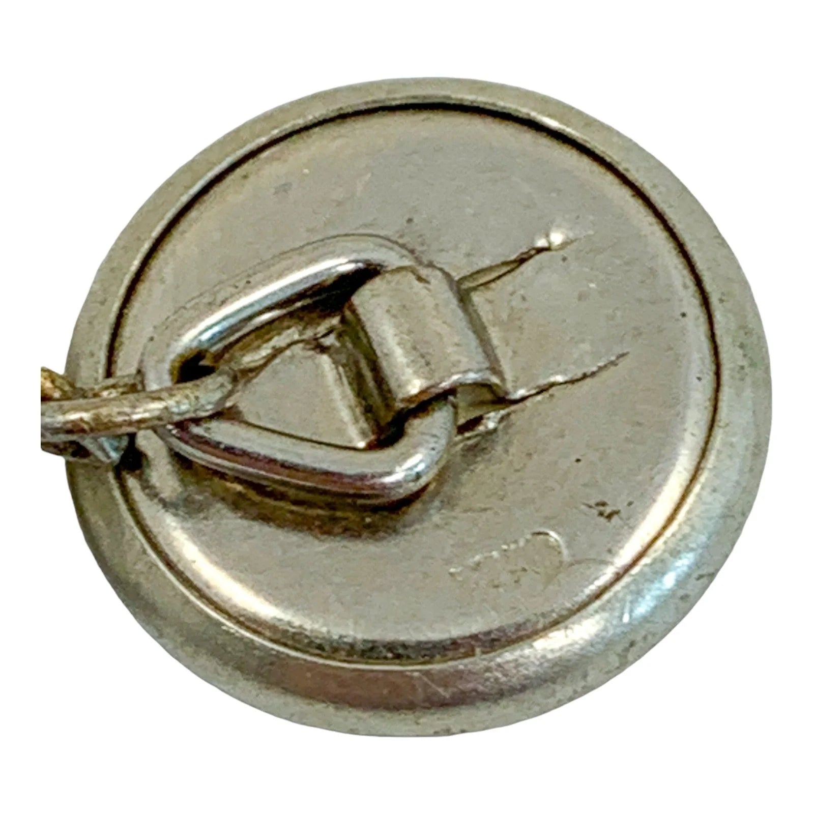 Edwardian reverse painted intaglio Essex crystal and mother-of-pearl cufflink of ballerina and jockey on horse