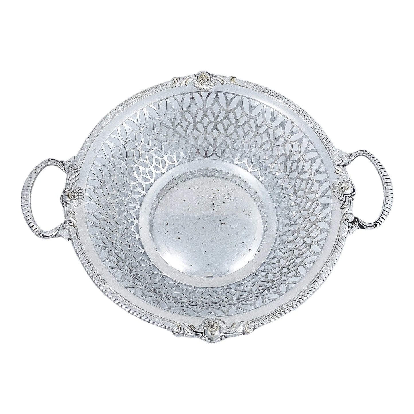 WMF Jugendstil silver plated two-handled pierced fruit basket, embossed with roses