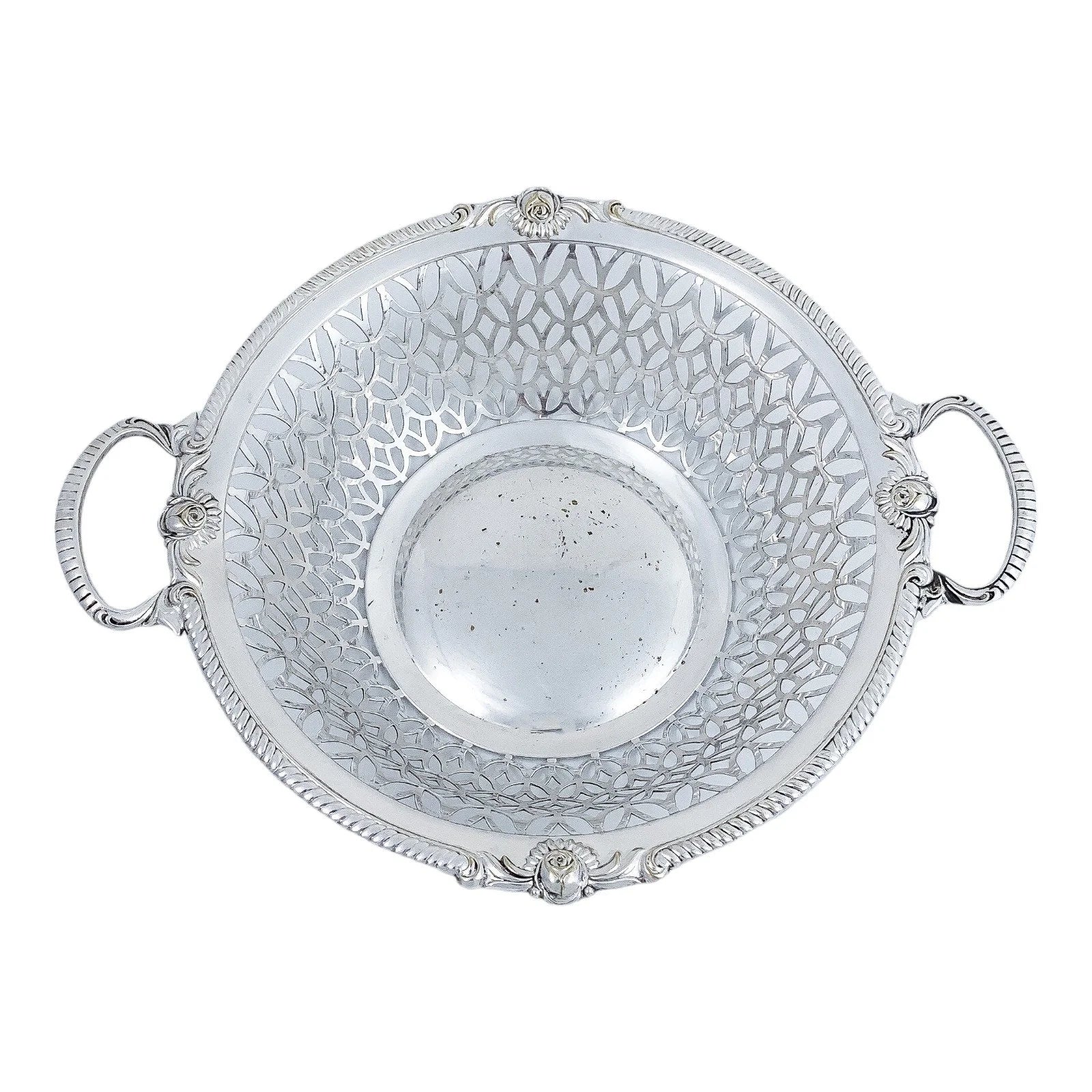 WMF Jugendstil silver plated two-handled pierced fruit basket, embossed with roses