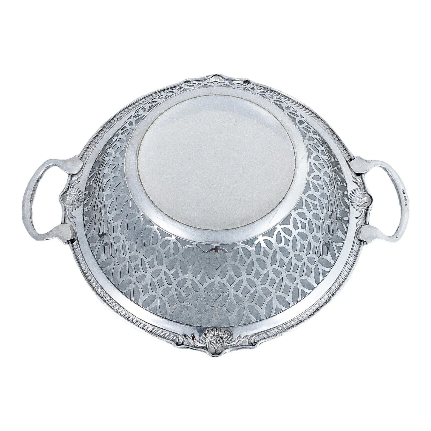 WMF Jugendstil silver plated two-handled pierced fruit basket, embossed with roses