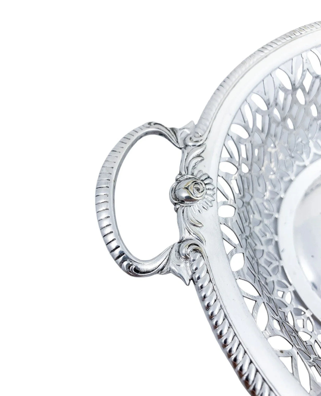 WMF Jugendstil silver plated two-handled pierced fruit basket, embossed with roses