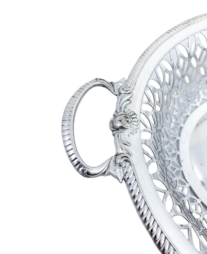WMF Jugendstil silver plated two-handled pierced fruit basket, embossed with roses