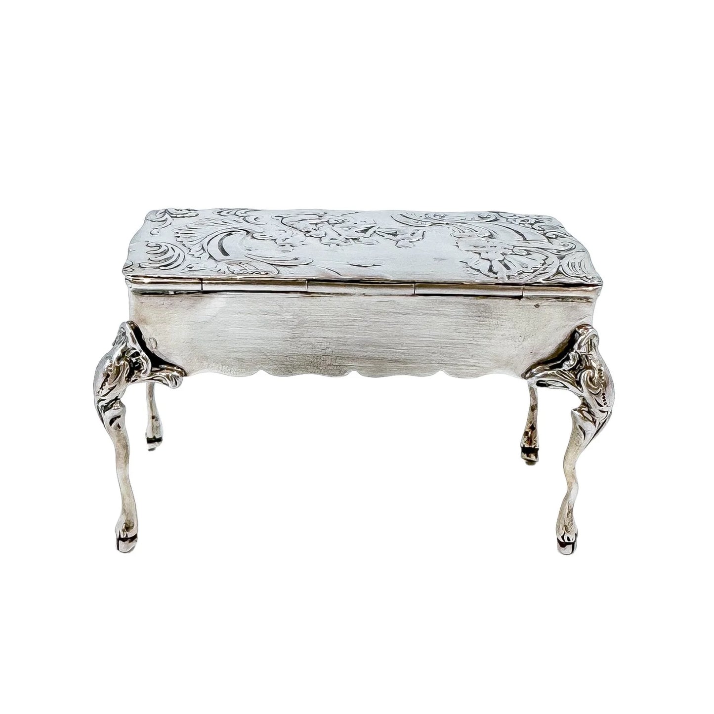 19th century Neoclassical imported Hanau silver miniature table dresser ring / trinket box